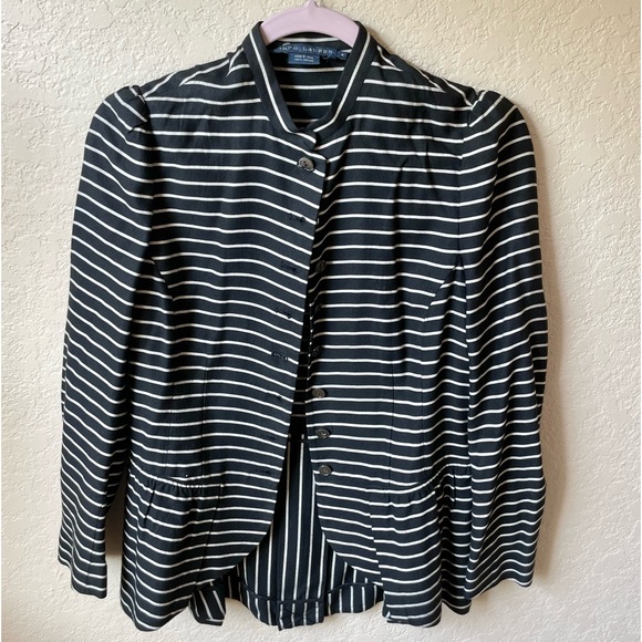 Vintage Polo Ralph Lauren Stripped Peplum Jacket with Mandarin Collar - Picture 5 of 7